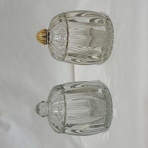 Vintage Ribbed Glass 'Pumpkin' Lidded Jars, Set of 2